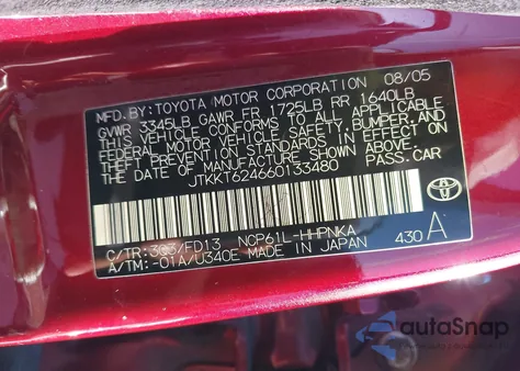 2006 Scion Xa из США, поврежденный, VIN JTKKT624660133480